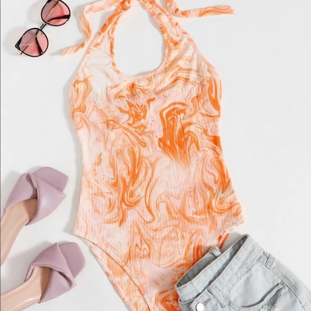 SHEIN orange marble bodysuit